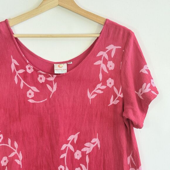 Pineapple Moon Womens One Size Hot Pink Batik Floral Rayon Tropical‎ Beach Dress - Picture 2 of 6